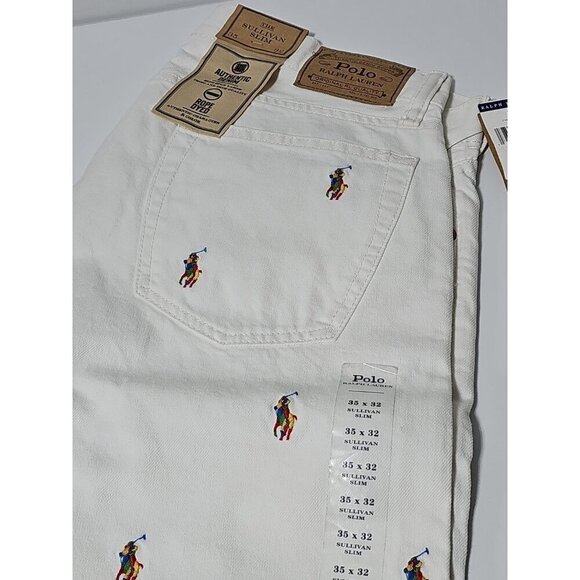 Polo Ralph Lauren 35x32 White The Sullivan Slim All Over Pony Denim Jeans NWT - Picture 7 of 13